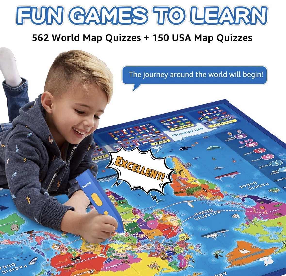 Qiaojoy Interactive World & USA Map Posters Set w/ Audio Pen, Ages 3+ Ret $69.99