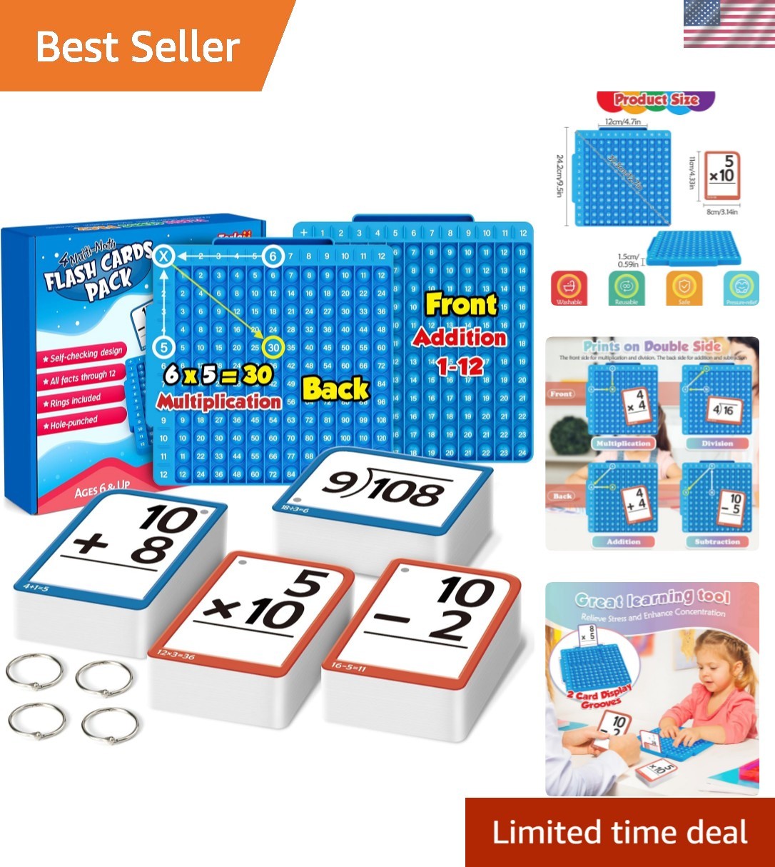 Math Flash Cards + Math Board, Multiplication Flash Card Times Table Chart, M…