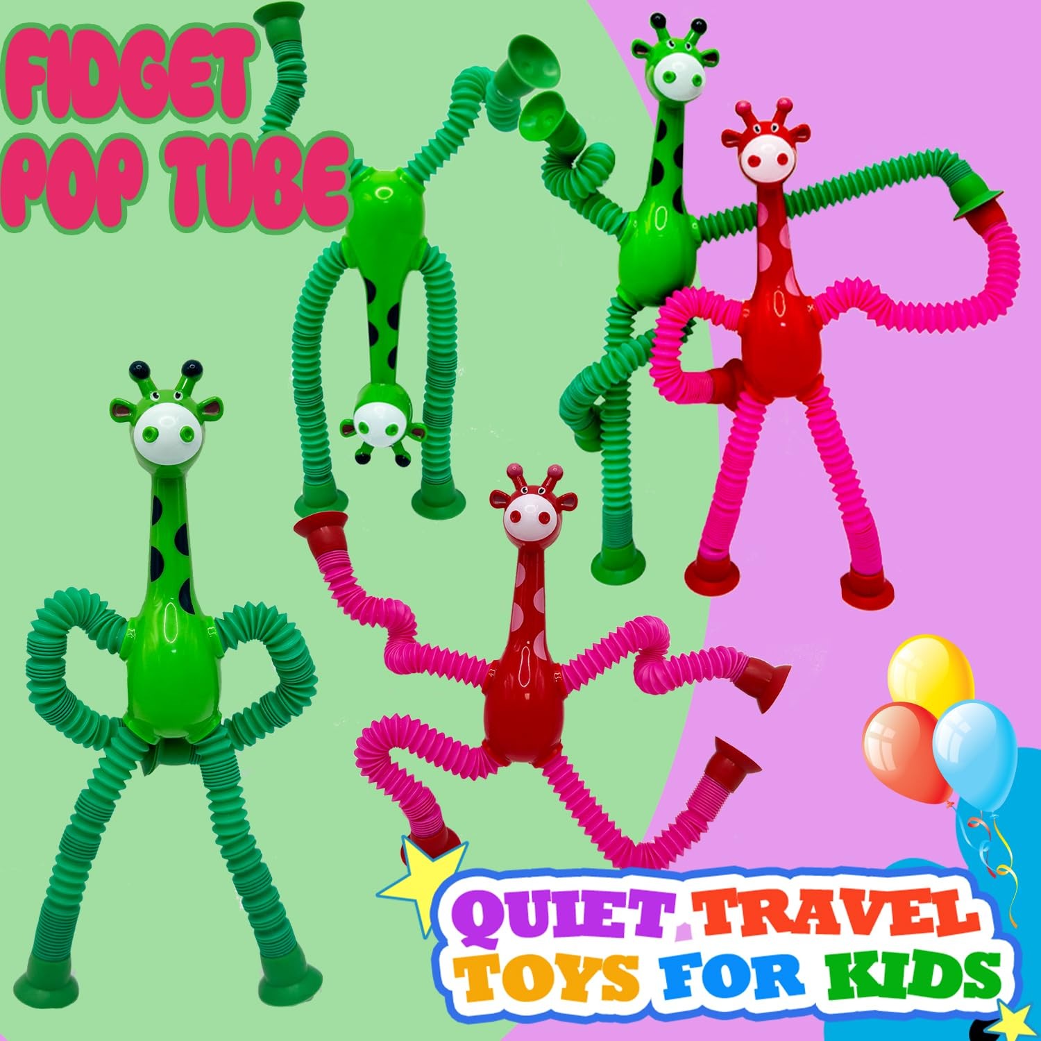 Telescopic Suction Cup Toy, Pop Tube Sensory Fidget 3.5 inches, 6pc-giraffe