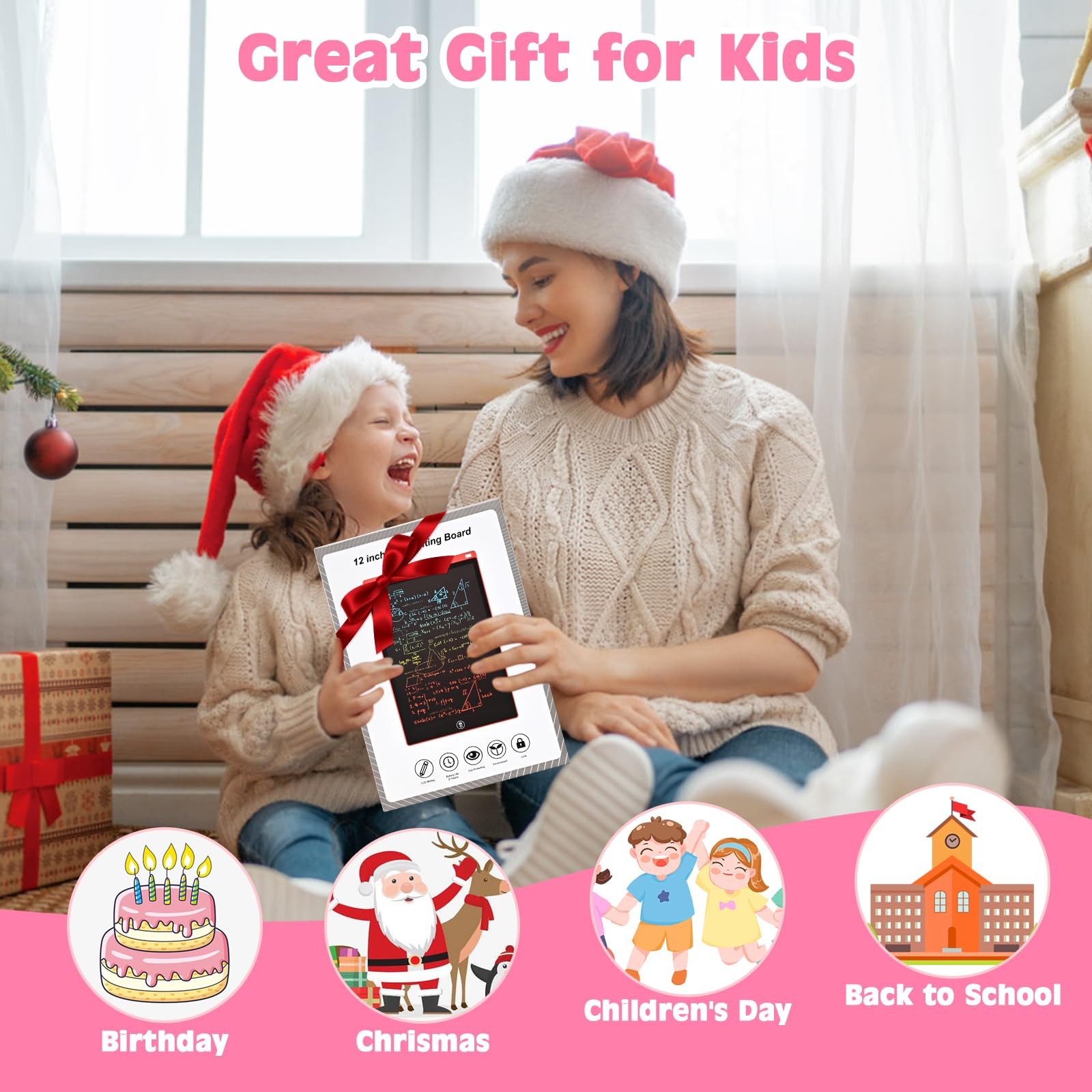 cimetech LCD Writing Tablet, Toddler Girl Toys for 1-3 12 Inch, 12” Pink
