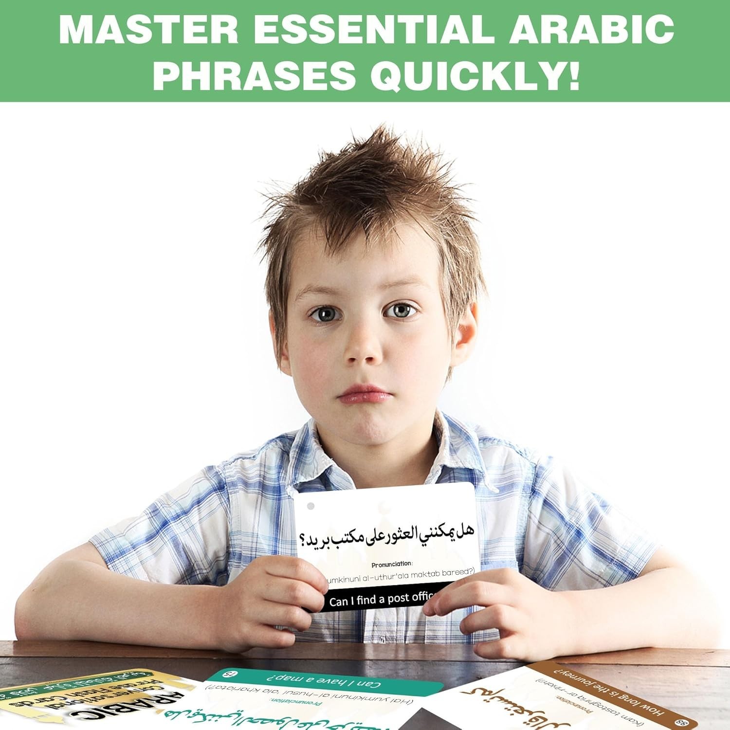 Arabic Flash Cards Set – 50 Essential Phrases with English Transliteration
