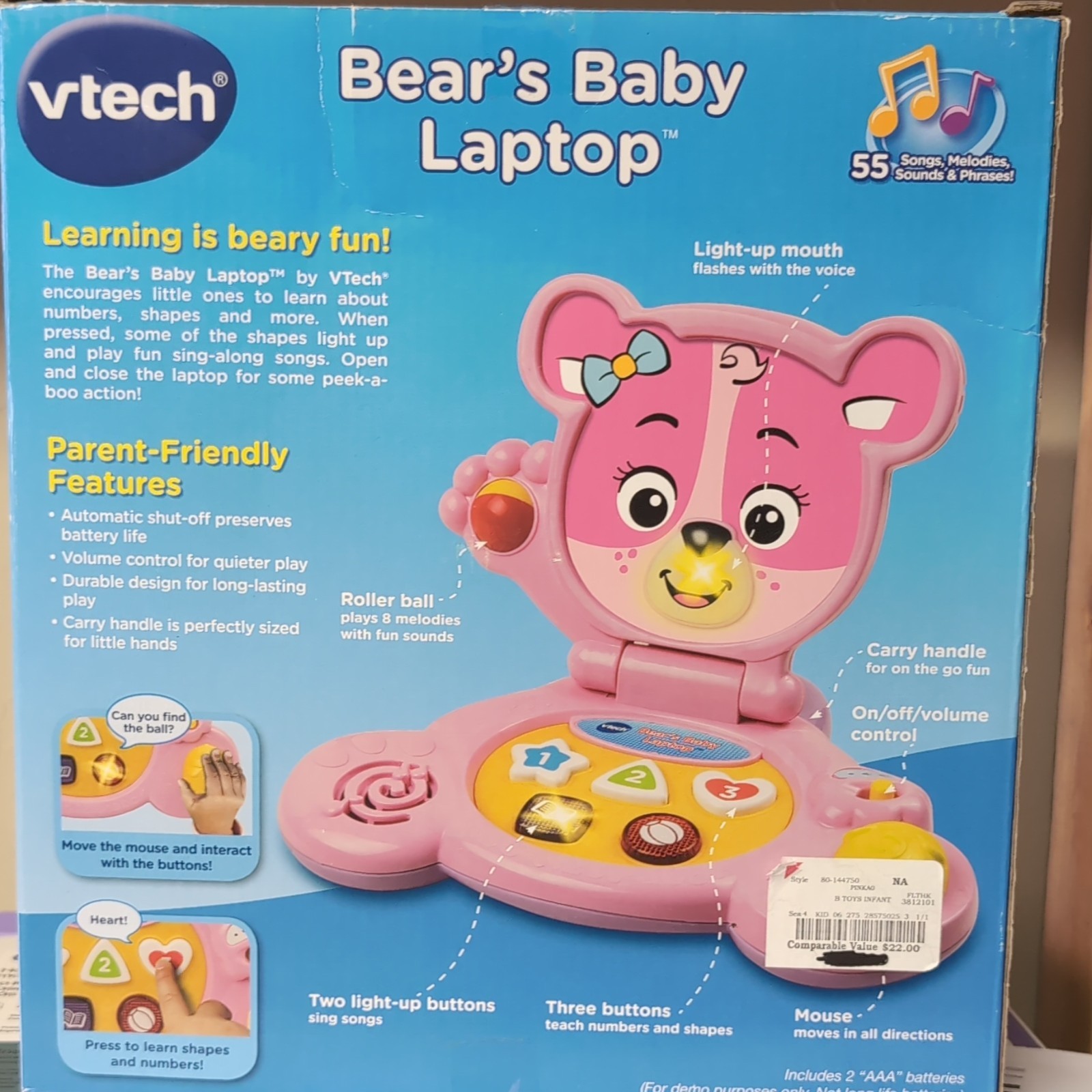 VTech Bear’s Baby Laptop Learning Toy, 55+ Songs & Melodies, 6-36 Months
