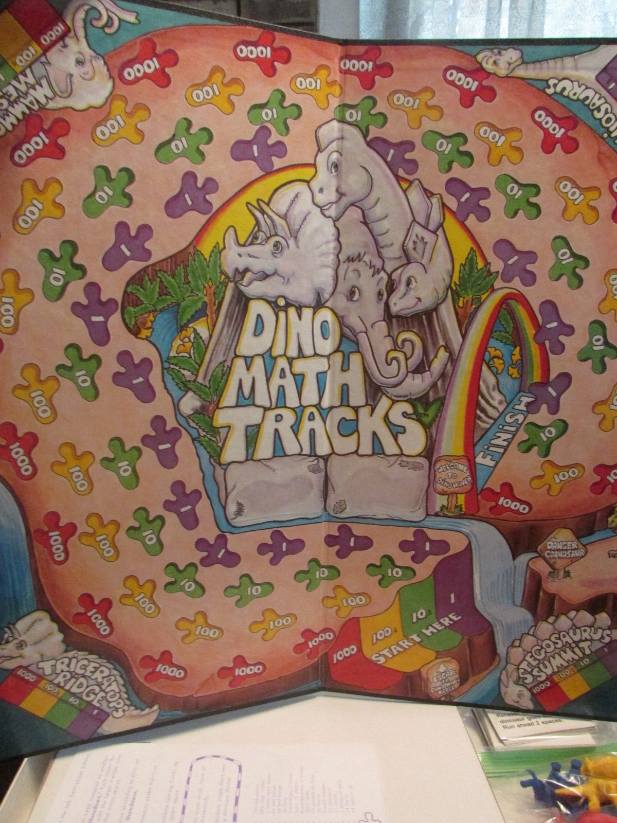 DINO MATH TRACKS Vintage 1992 Learning Board Game Dinosaur Homeschool Complete