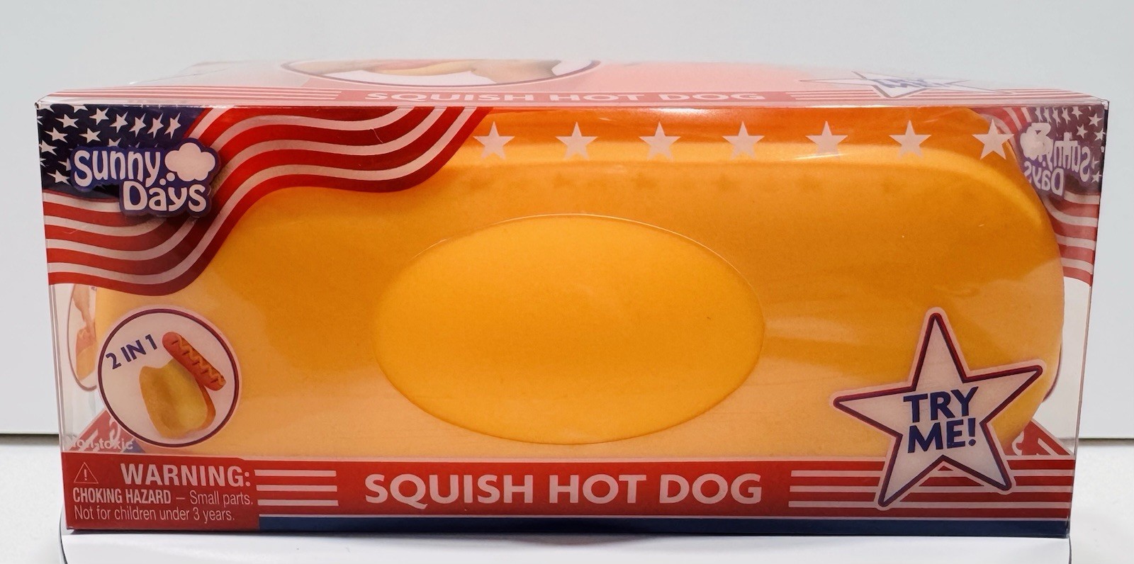 Hot Dog 2-in-1 Sunny Days Squish Tactile Squeeze Toy. Color: Red & Yellow