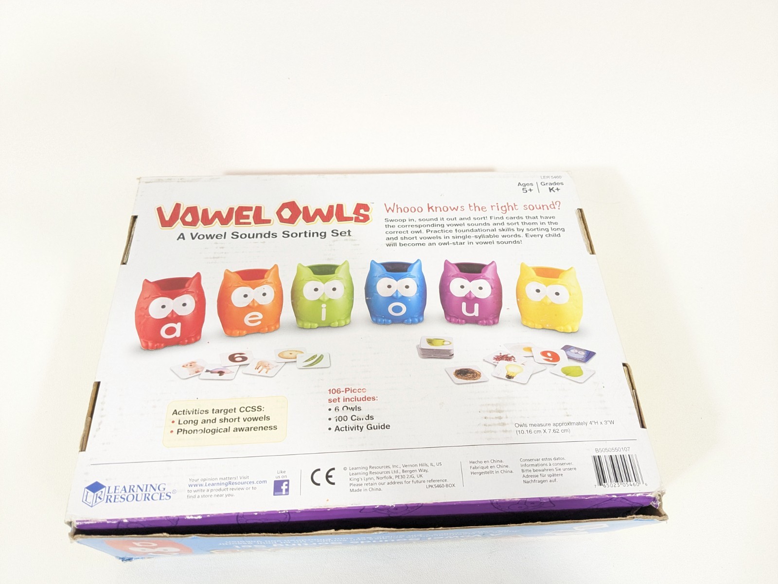 Learning Resources Vowel Owls Sorting Set Missing 1 Piece! Ages 5+ Great Game!