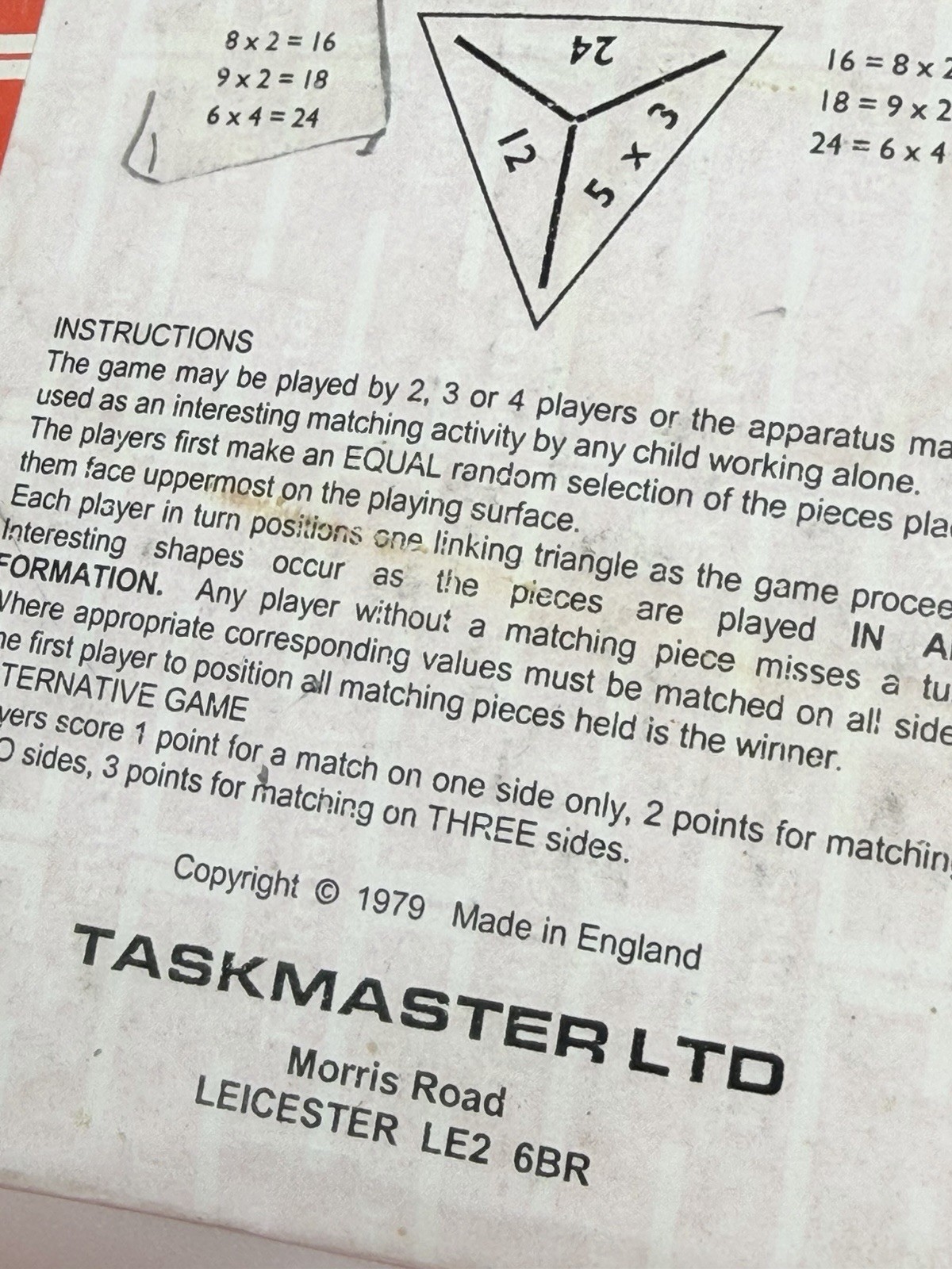 Vintage 1979 Taskmaster Tables Shapes T539 Math Game England Educational Set