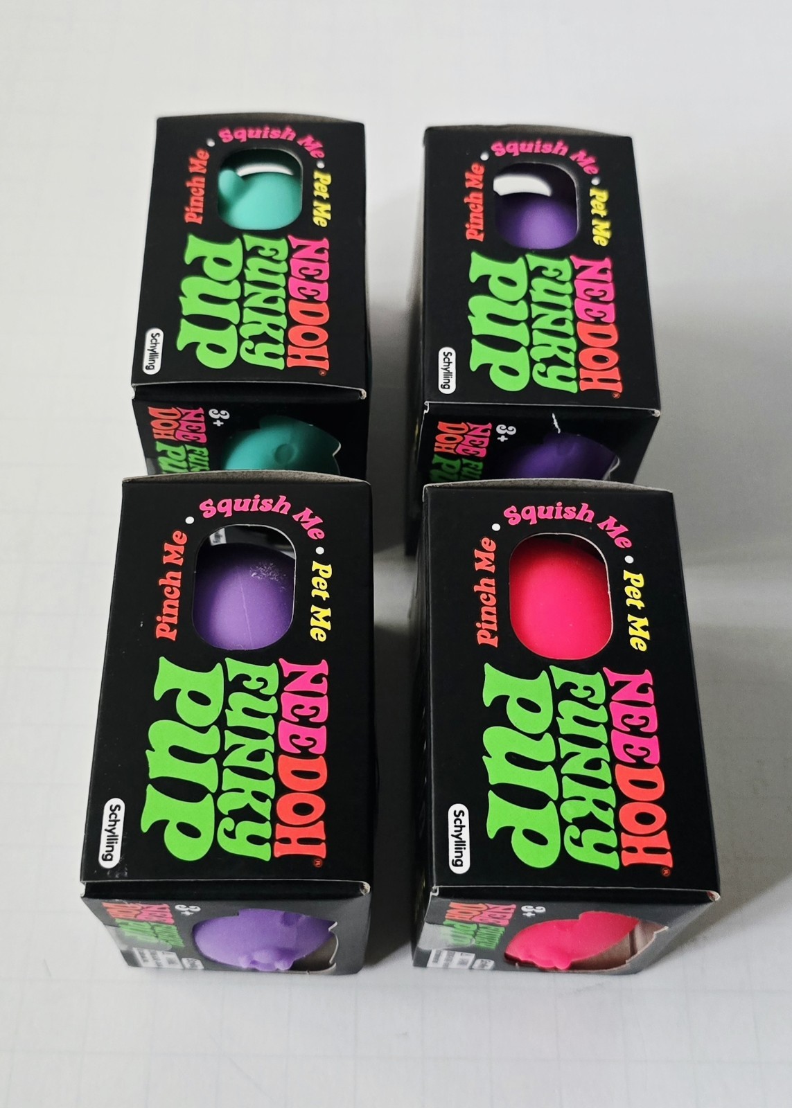 Needoh Funky Pup Lot Of 4 Teal Pink Purple New In Box Nee Doh