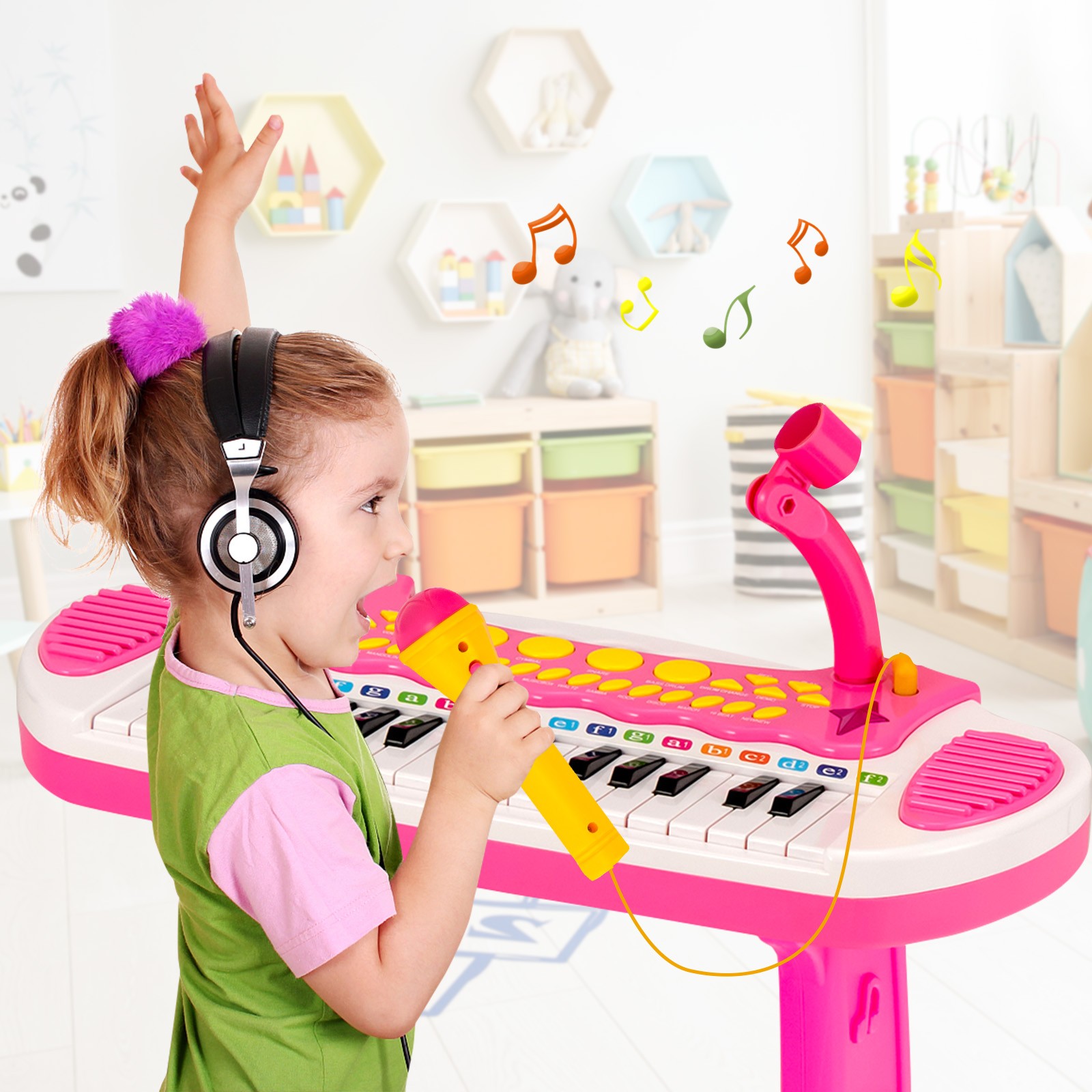 31 Key Kids Piano Keyboard Toy Toddler Musical Instrument w/ Microphone Pink