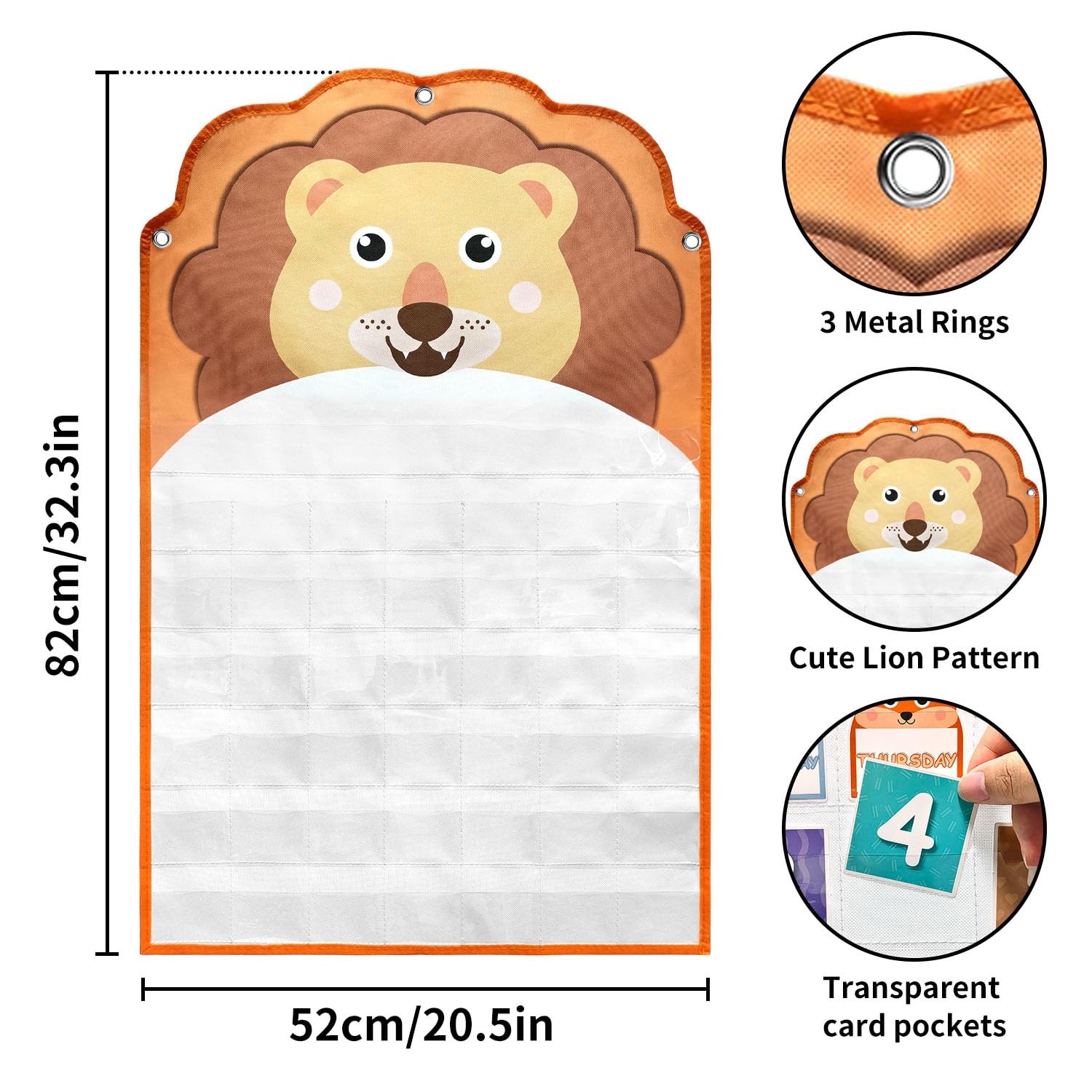 Animal Face Monthly Calendar Pocket Chart for 4 x 6 inches, orange