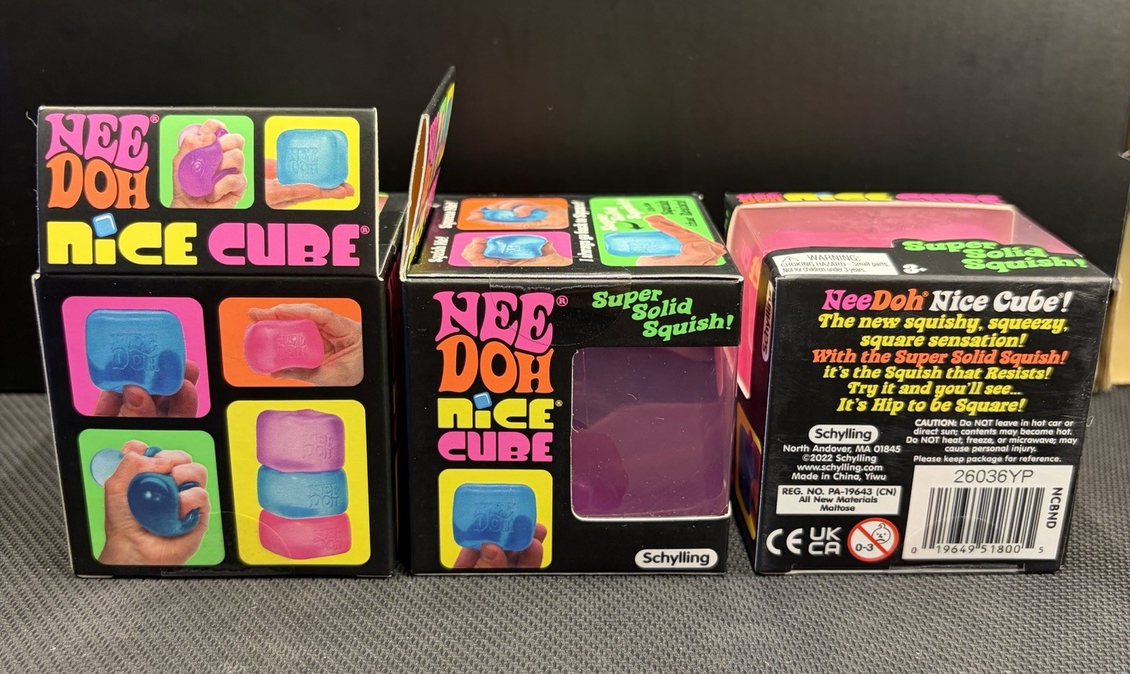 Authentic Nee Doh Nice Cube – Super Solid Squish! Lot of 3 Blue, Pink, Purple
