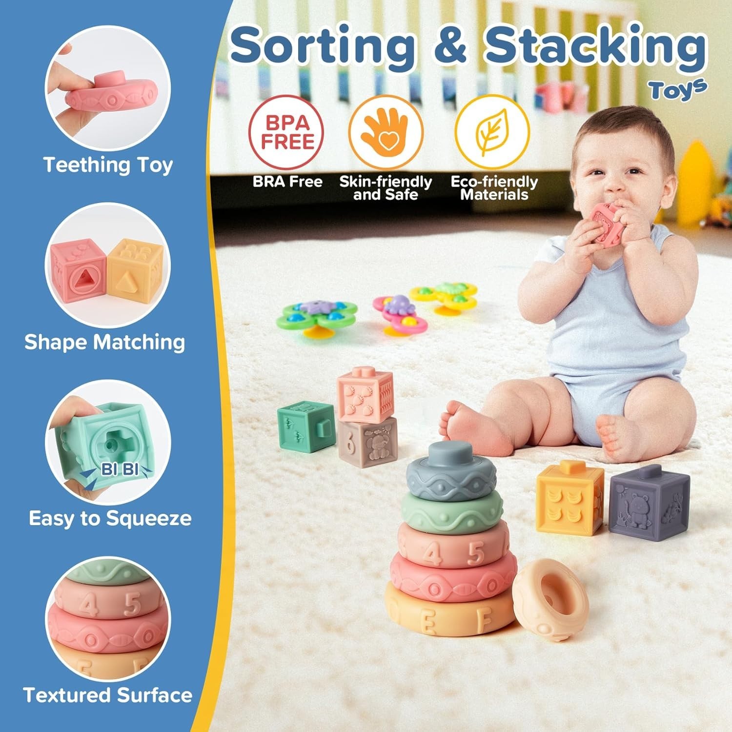 7‑in‑1 Montessori Baby Toys for 6‑12 Months & 1+ Years, Infant Sensory Teething