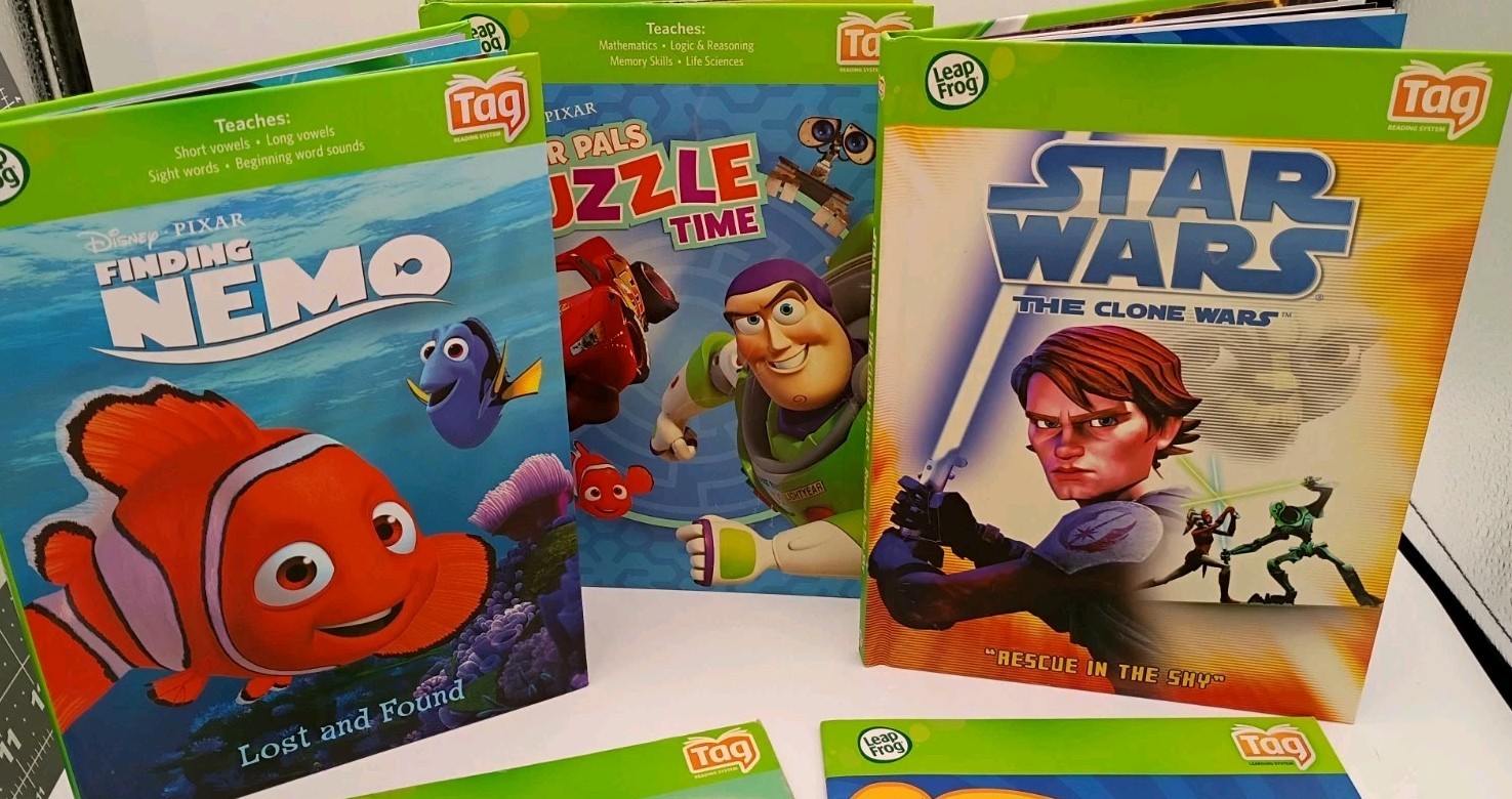 Leapfrog Tag 5pc.book lot-Starwars, Finding Nemo, Ozzie & Mack,Play Tag,Puzzles
