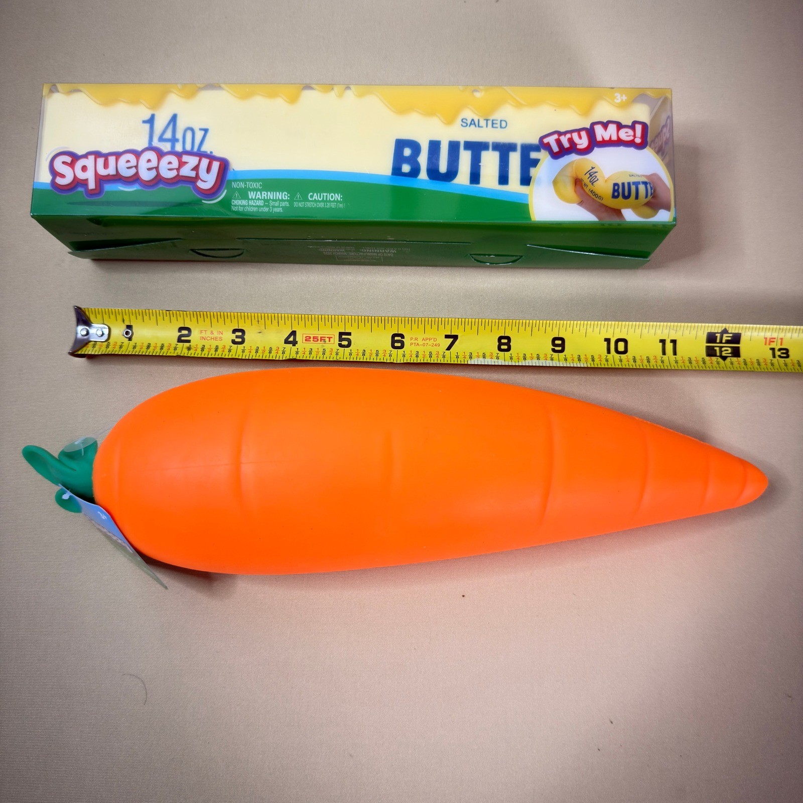 Toymendous Squeeezy Fidget Toy Kids OS Orange Yellow Jumbo Carrot Butter NWT