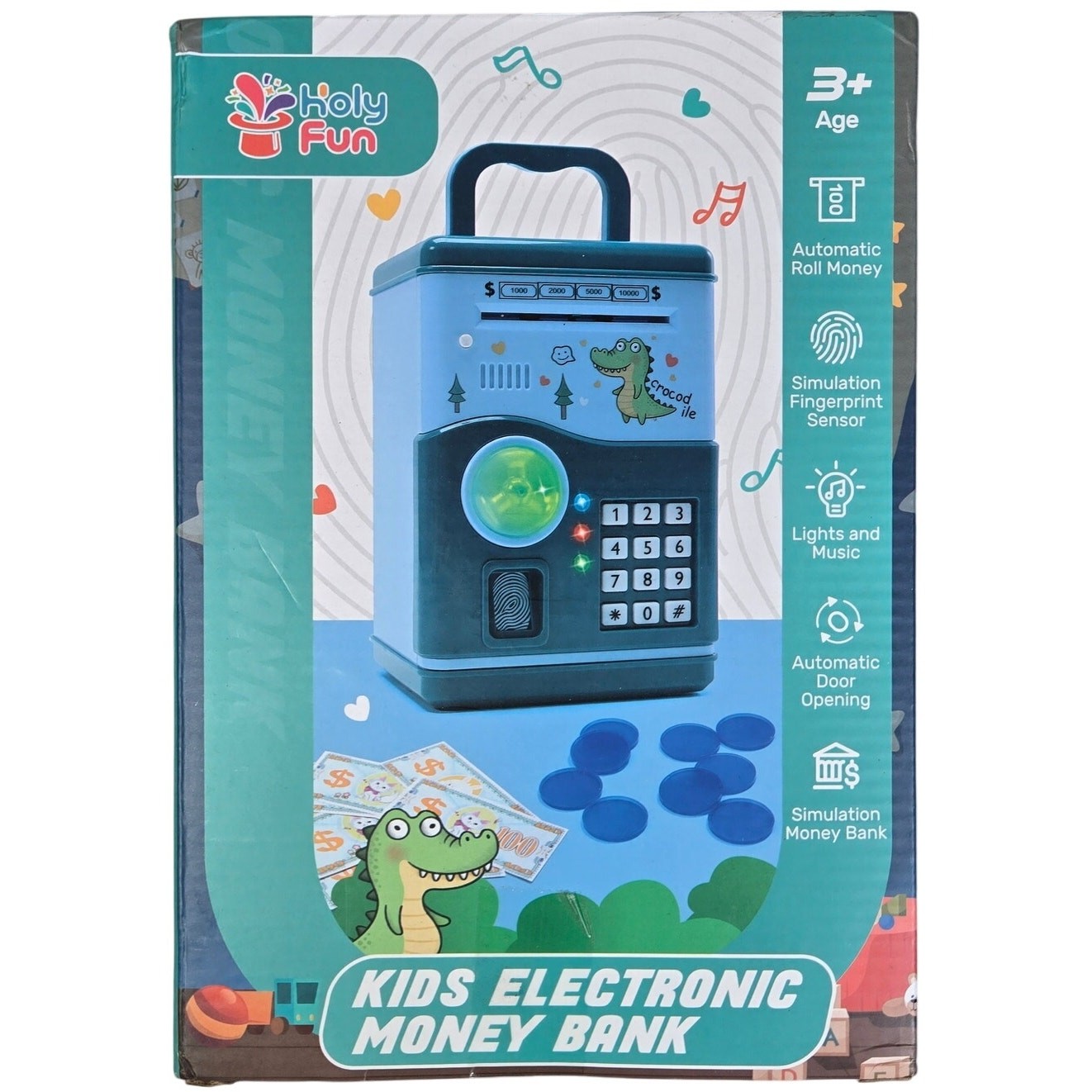 HOLYFUN Kids Electronic Money Bank Crocodile Theme Password Fingerprint Safe Box