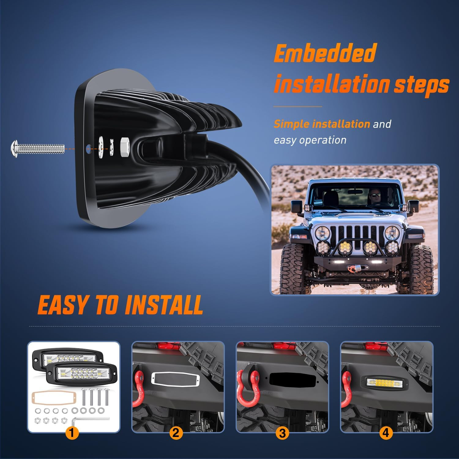 Flush Mount LED Pods 2PCS 6 Inch 60W LED Work Light Flood Spot Beam Combo Backup