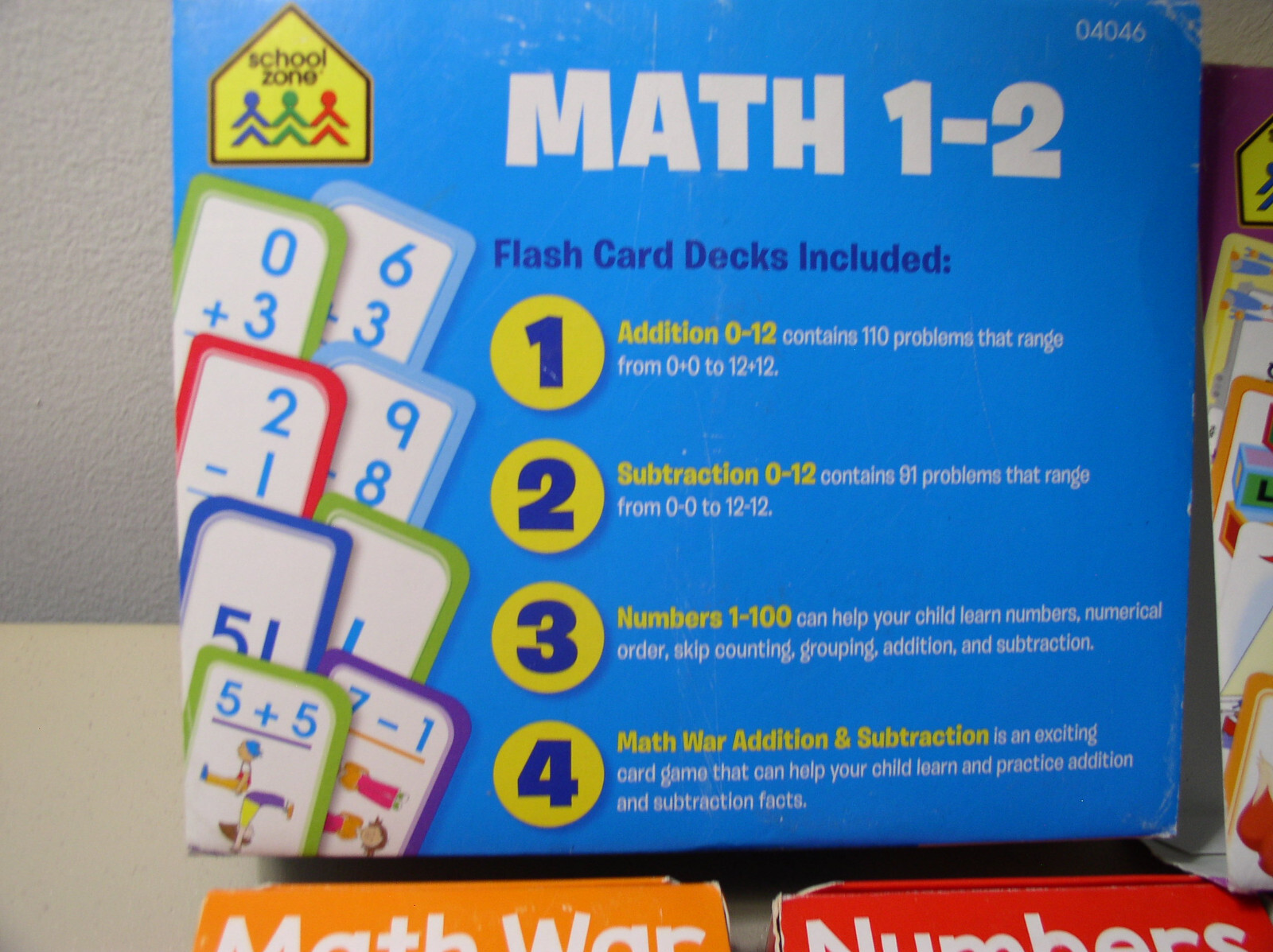School Zone Flash Cards 4 Pack Math and 4 Pack Reading 8 Packs Ages 4-6 and Up