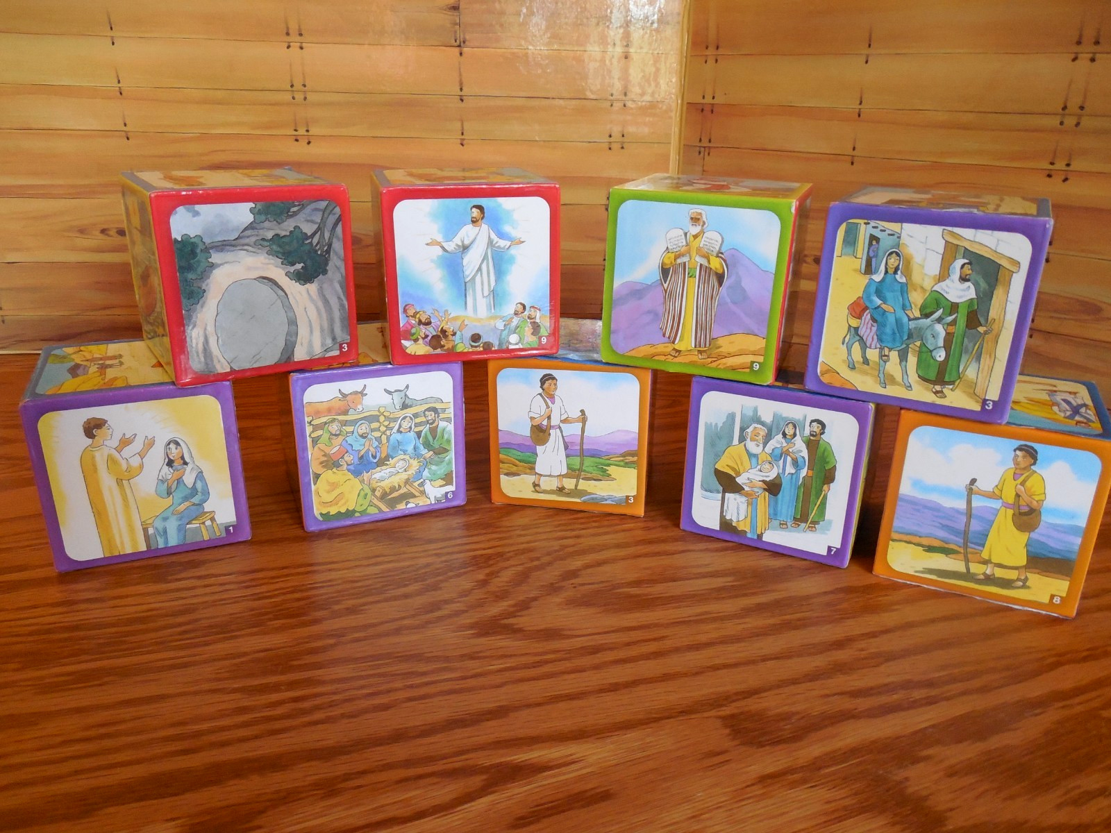 EUC Lot of 9 Large “Bible Story” 6-Sided Blocks Old & New Testament sz 3x3x3