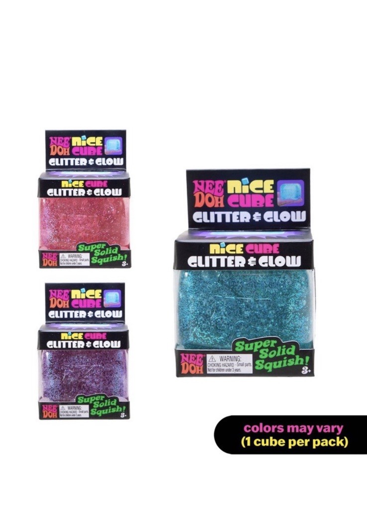 NeeDoh Nice Cube Glitter and Glow, Nee Doh Squishy, Glowing Ice Cube Purple