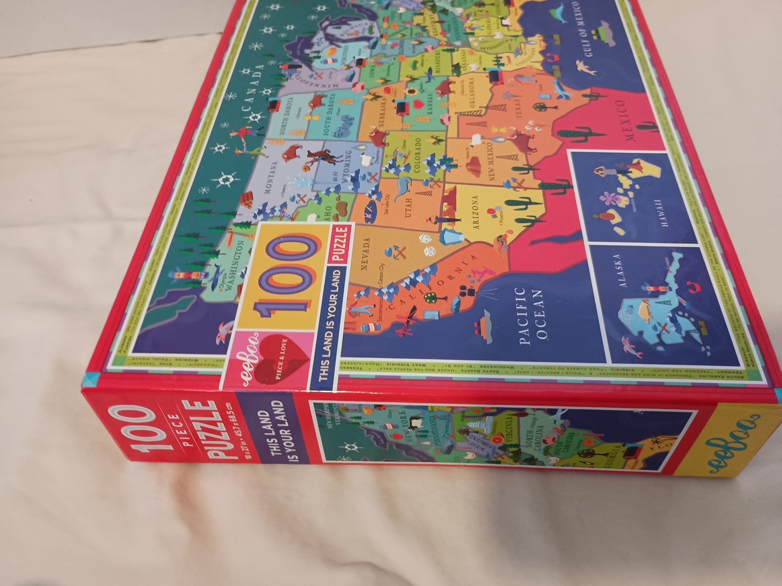 eeboo United States 100 pc Map Puzzle, NEW Open Box, Teacher, State Facts 18×27