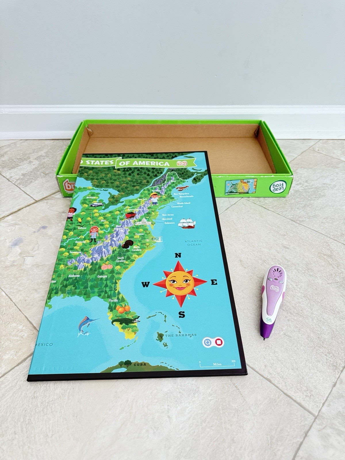 Leap Frog Tag Interactive United States Map 2-Sided Jumbo 35″ x 20″ Used