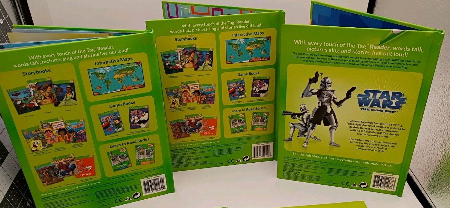 Leapfrog Tag 5pc.book lot-Starwars, Finding Nemo, Ozzie & Mack,Play Tag,Puzzles