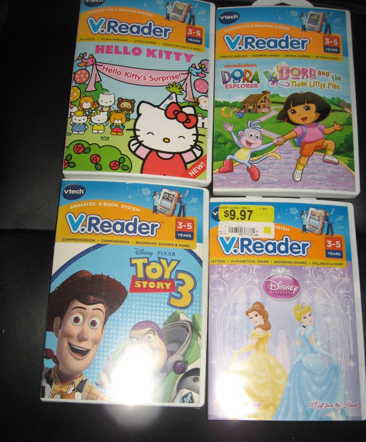 Vtech V-Reader Dora, Toy Story 3, Hello Kitty & Princesses Ages 3-5 Sealed
