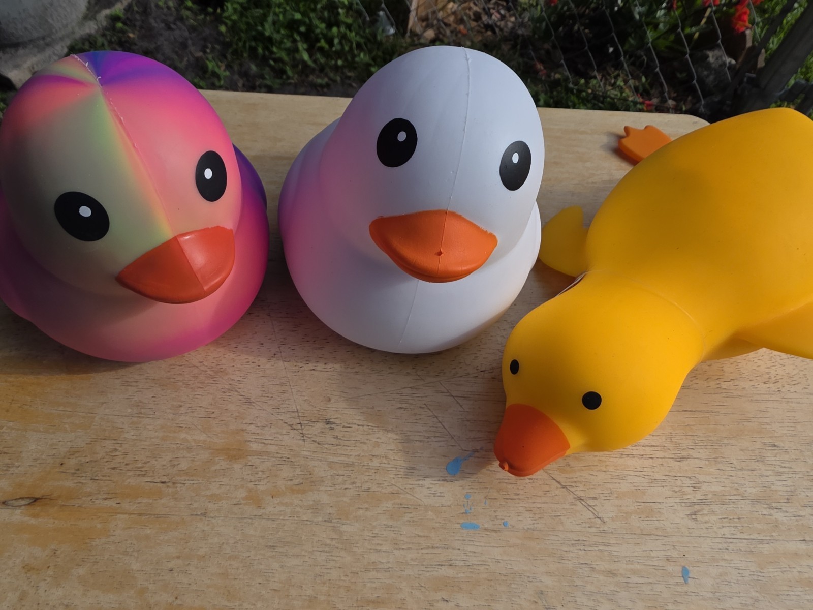 Lot of 3 Jumbo Squeezy Ducks Rubber Duck Fidget Toys Yellow White Ombre