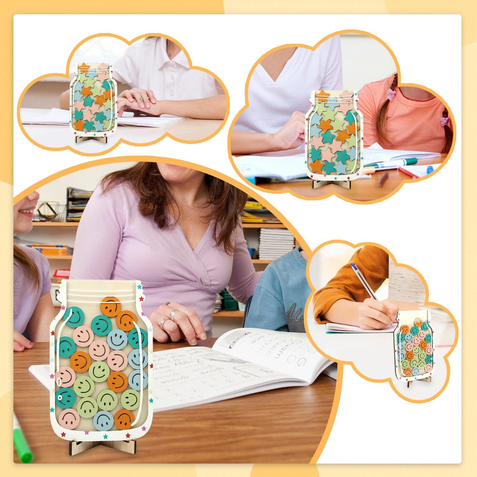 Children Magnetic Reward Jars MDF Material with Colorful Tokens Reward Set
