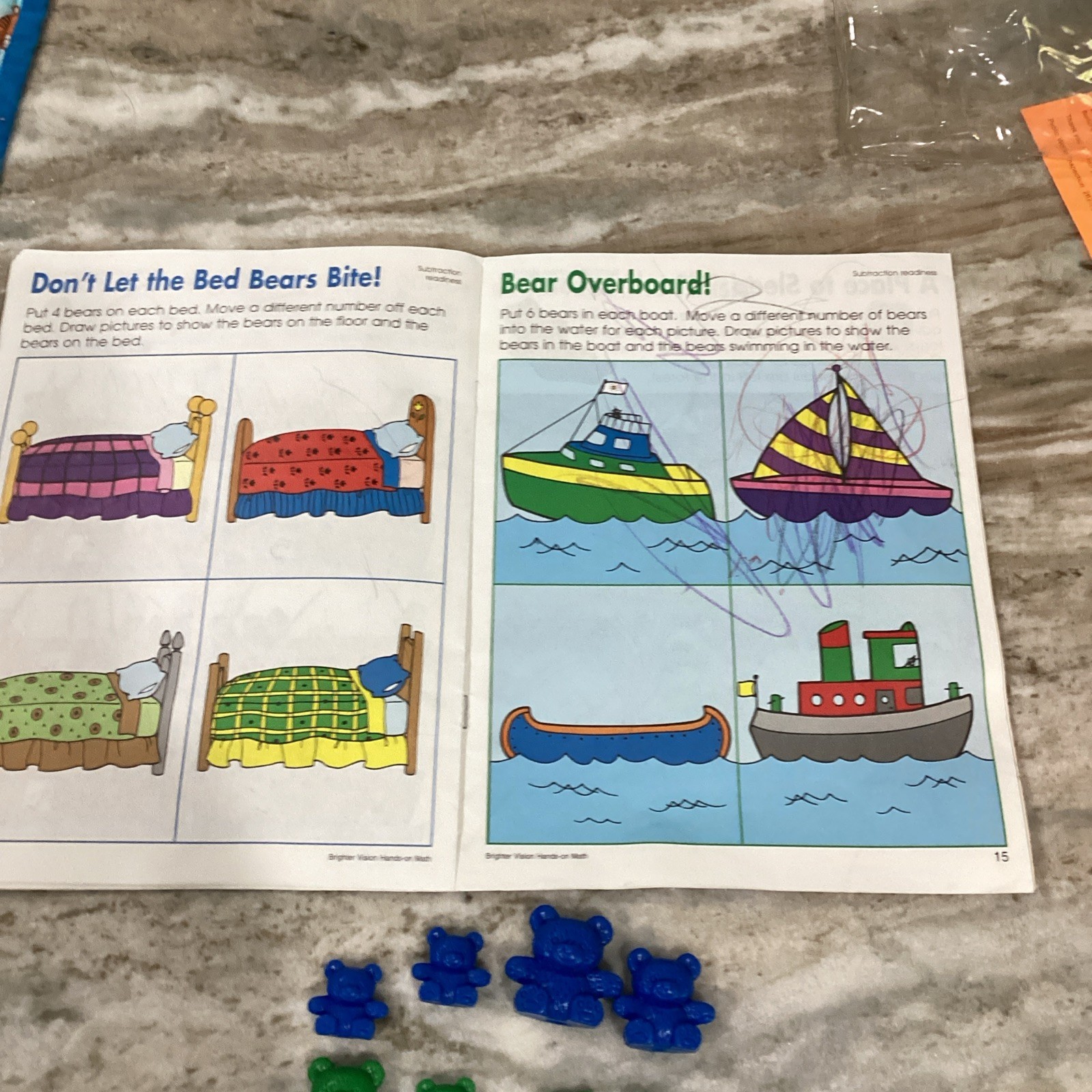 Teddy Bear Math Counters Educational Sorting Toy Hard Plastic 16 Bears & Book