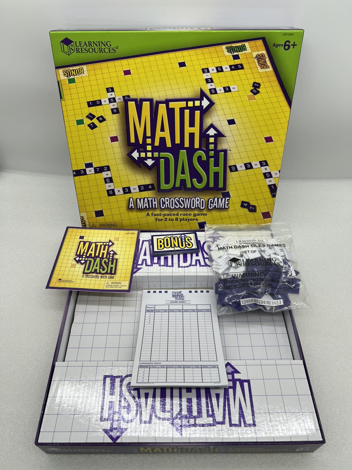 Math Dash Game Learning Resources Age 6 & Up 2-8 Players Math Help Aid Complete!