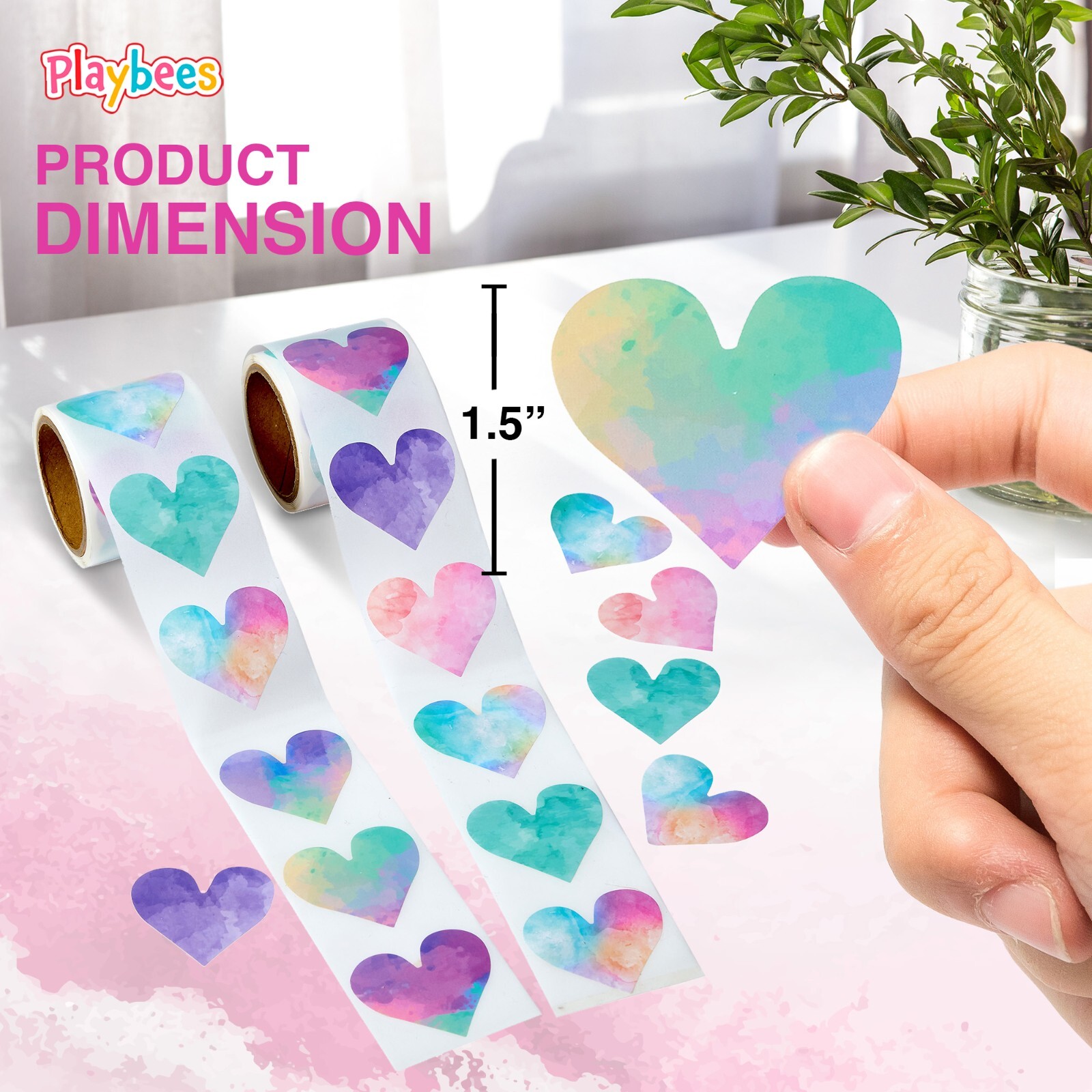 Watercolor Heart Stickers for Kids – 200 Pack of Rainbow Heart Themed Designs