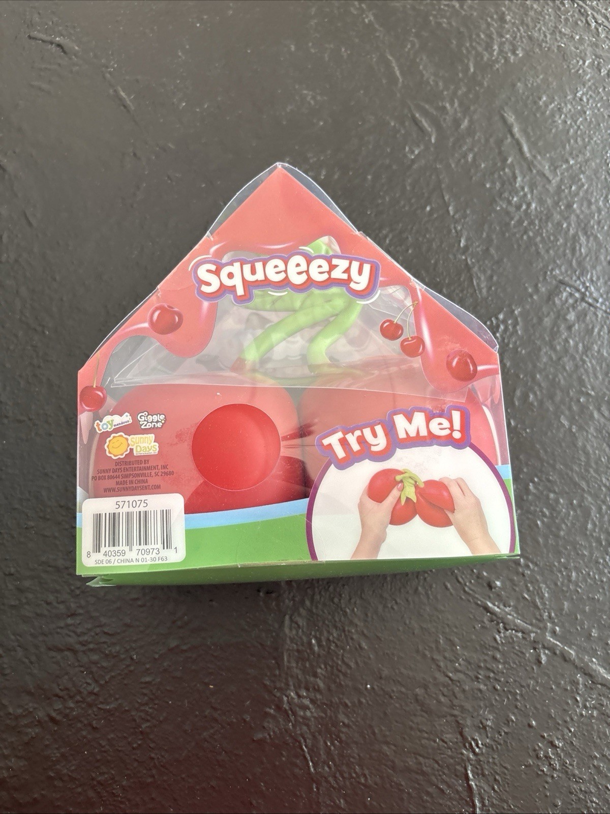 Squeeezy Cherry Tactile Squeeze Toy Stress Reliever, Red/Green, Ages 3+