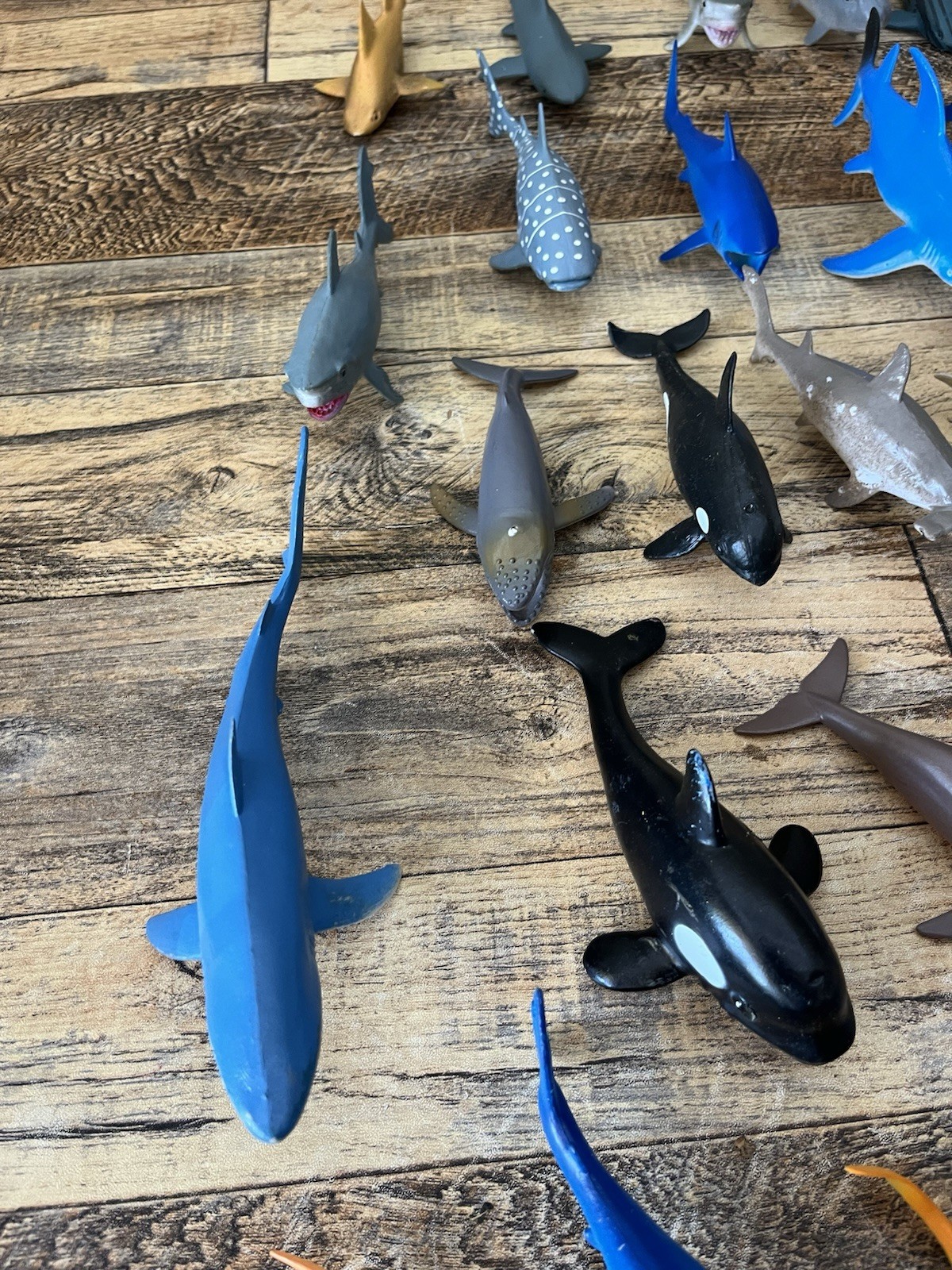 Ocean Animals Plastic Large Lot 60+ Of Sharks Whale Dolphins 10 Inch And Less