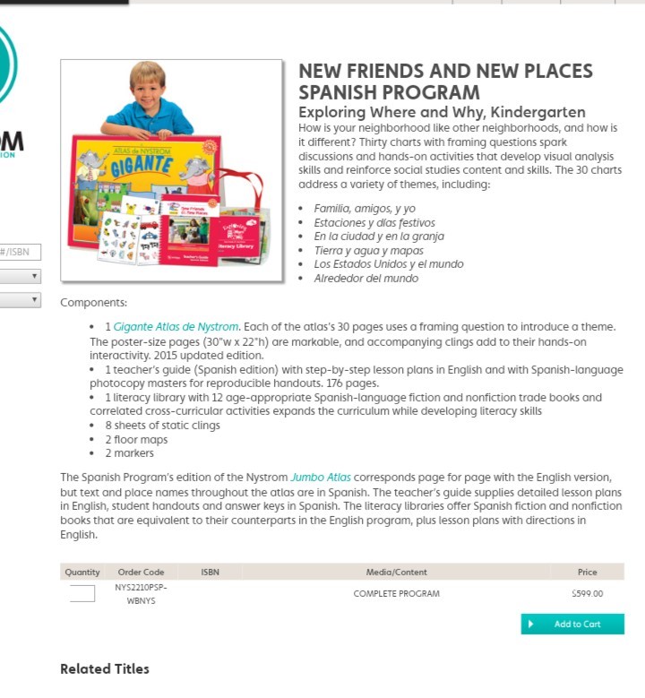 New Friends And Places Spanish Program Exploring Where and Why, Kindergarten Set