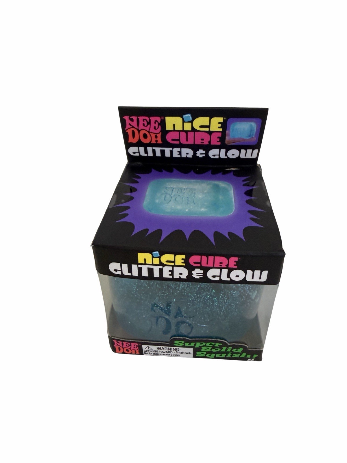 Needoh Nice Cube Glitter & Glow Factory Sealed In Box-BLUE