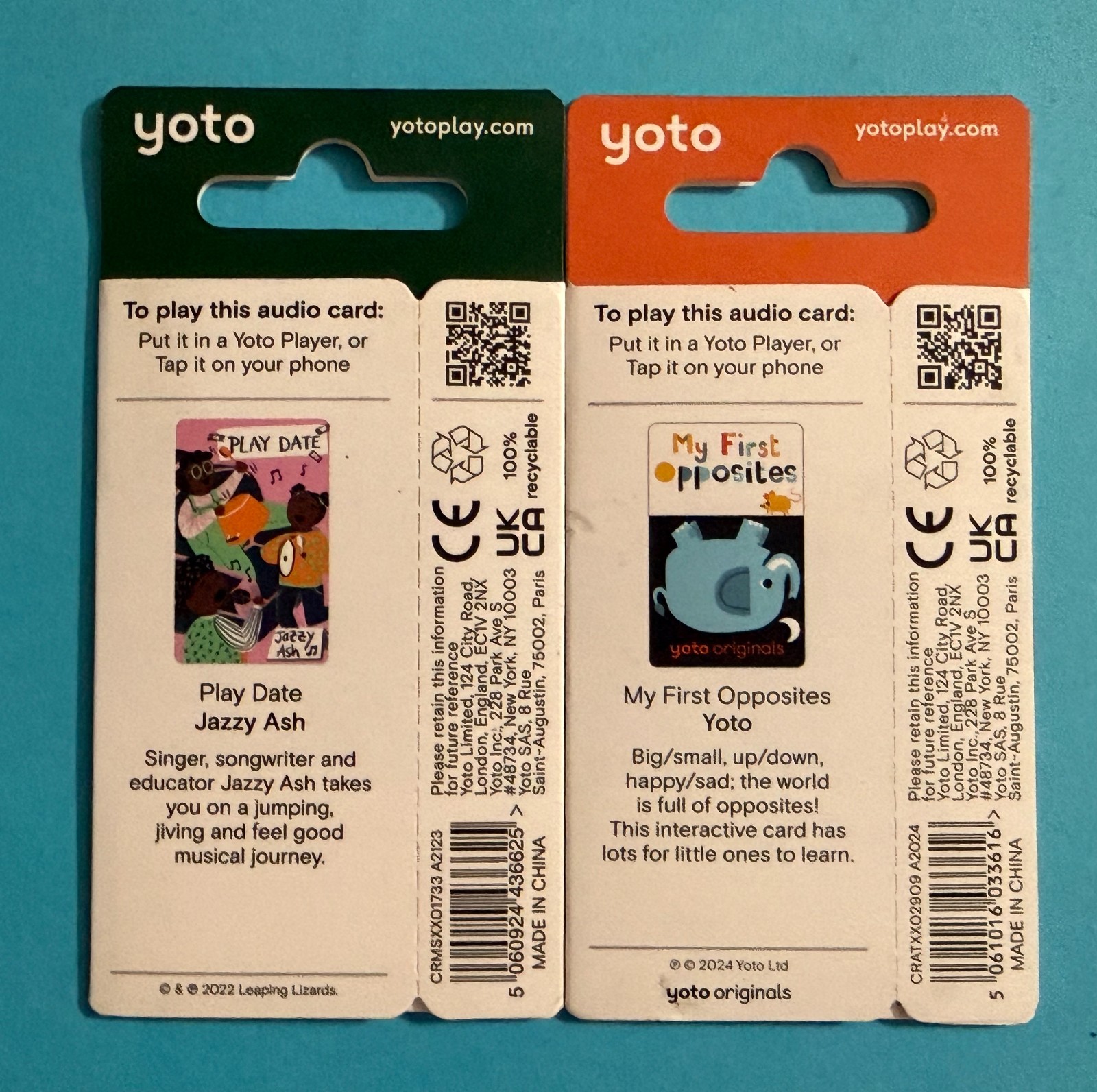 Lot (2) Yoto Jazzy Ash Play Date Music Card & My First Opposites Activity Card