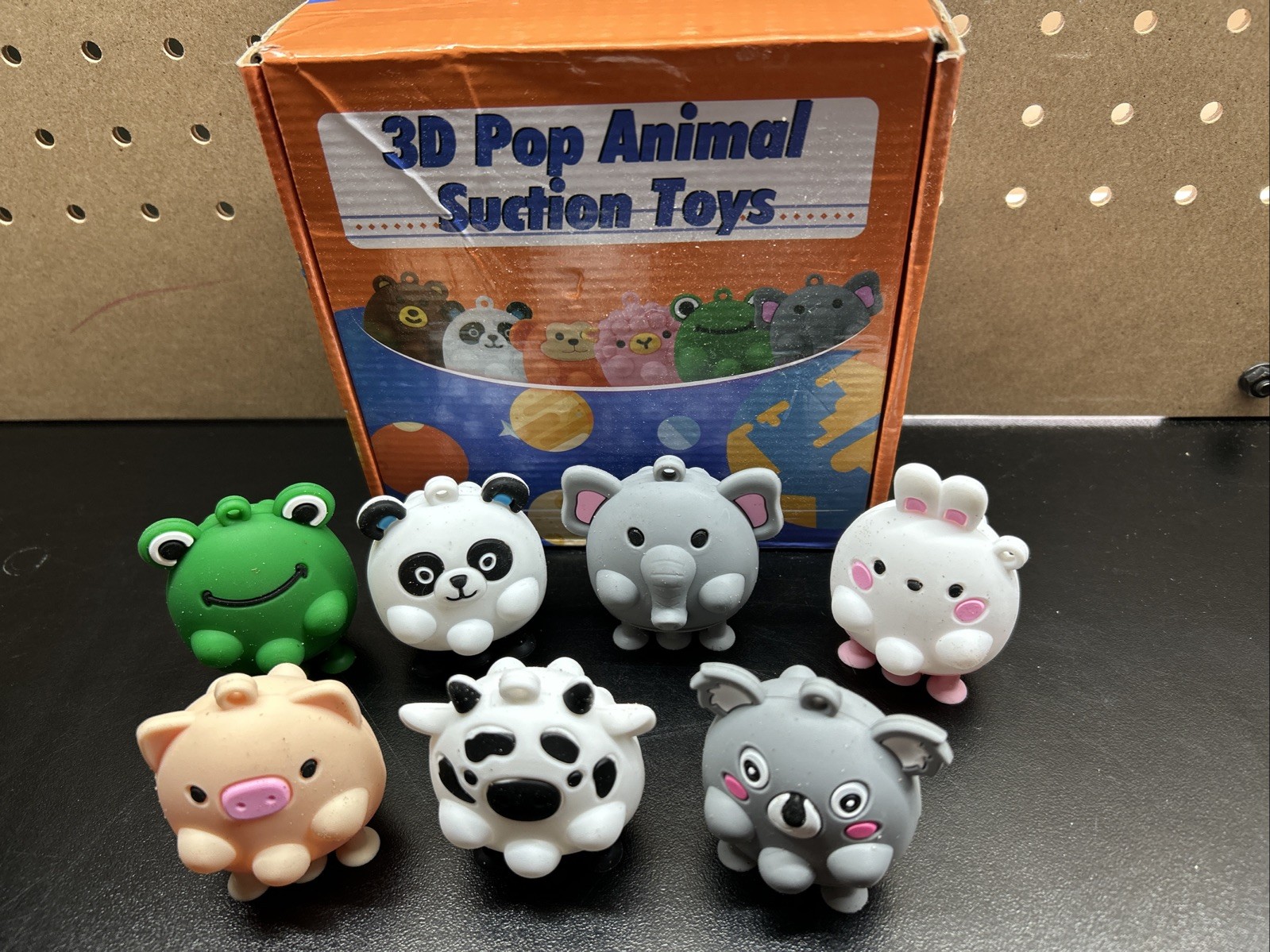 3D Animal Suction Pop Toys Variety Lot (7 Pieces Plus Box)