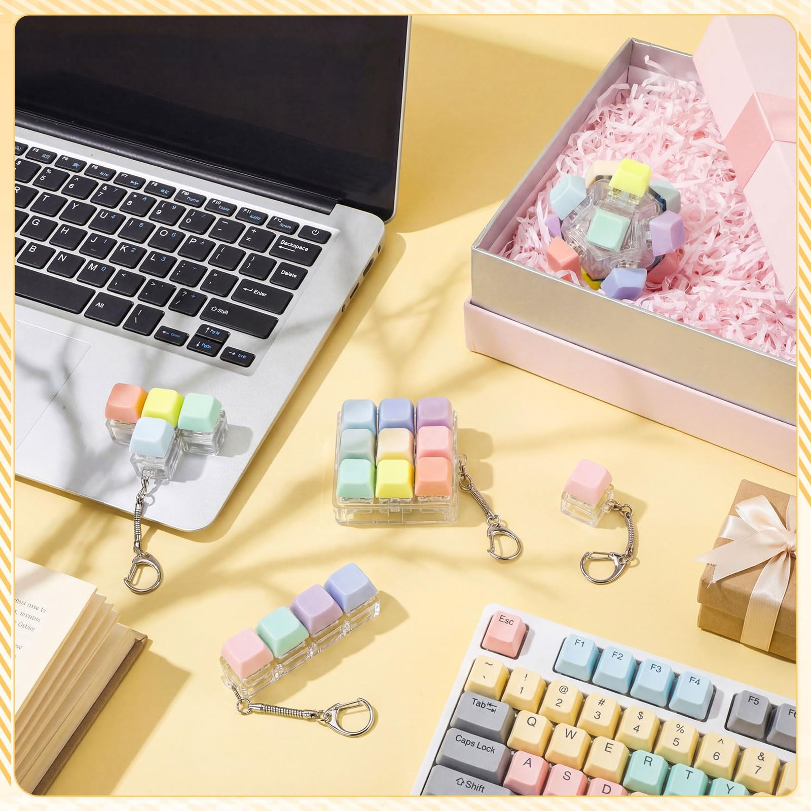 5 Pcs Keyboard Adult Fidget Clicker in 5 Styles Keyboard Fidget Keychain Cube…