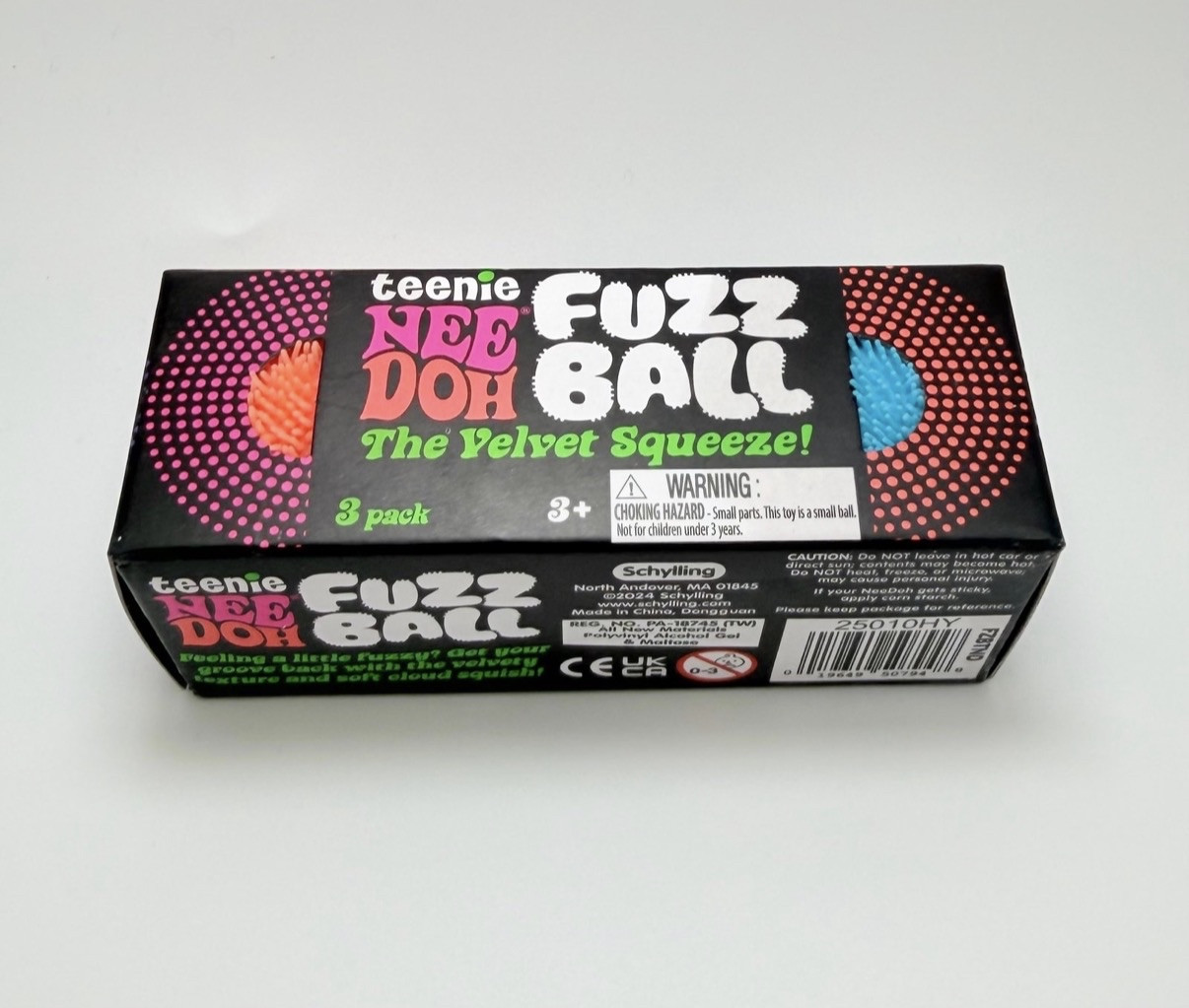 NeeDoh Teenie Fuzzball Velvet Squeeze Toy 3 Pack. Random Colors. Fuzz Ball