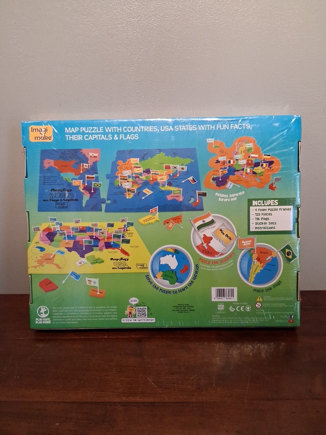 Mapology USA & World Map Puzzle with Flags, Capitals, Stickers Combo Pack NIP