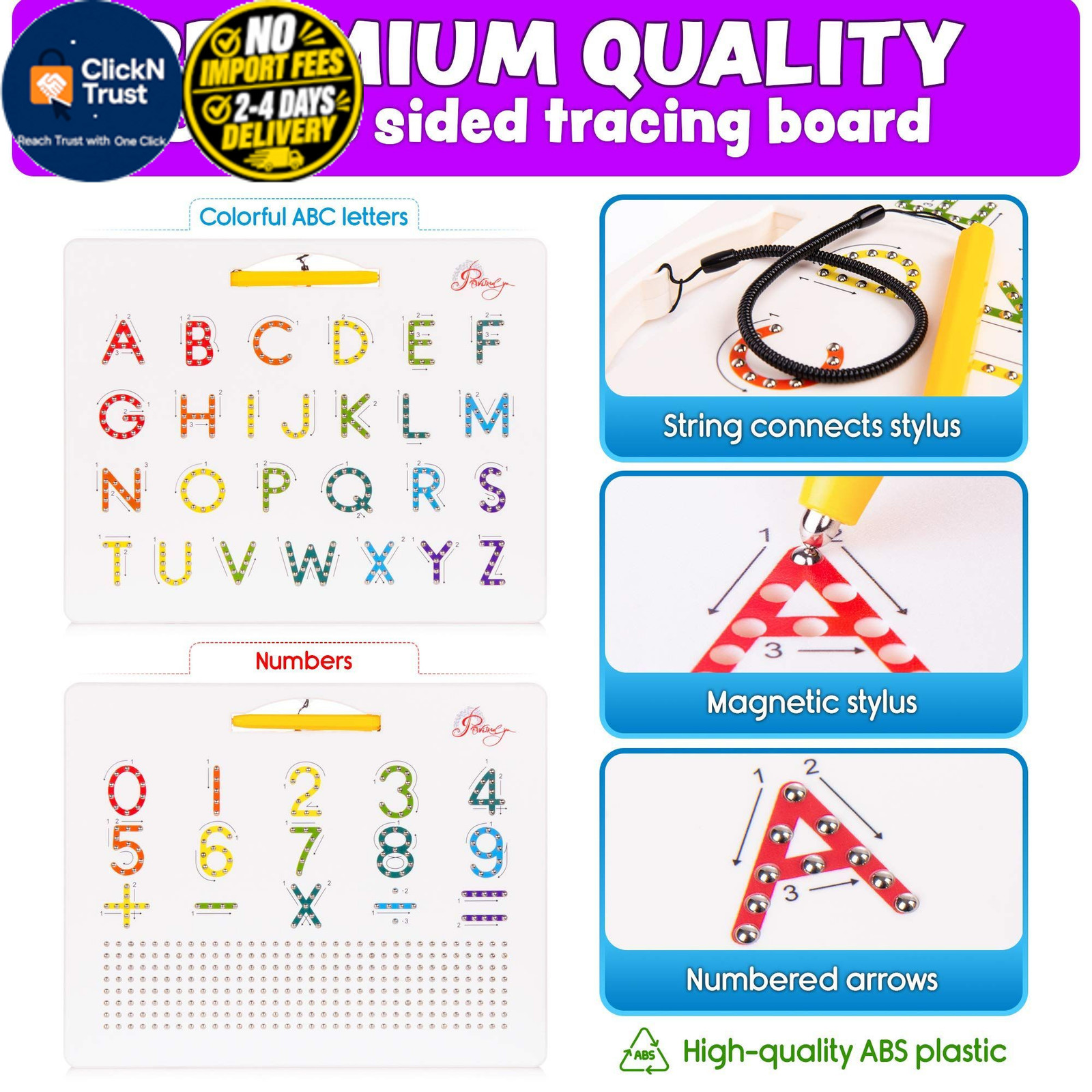 Magnetic Alphabet Tracing Board – double sided letters & Small, Multicolor
