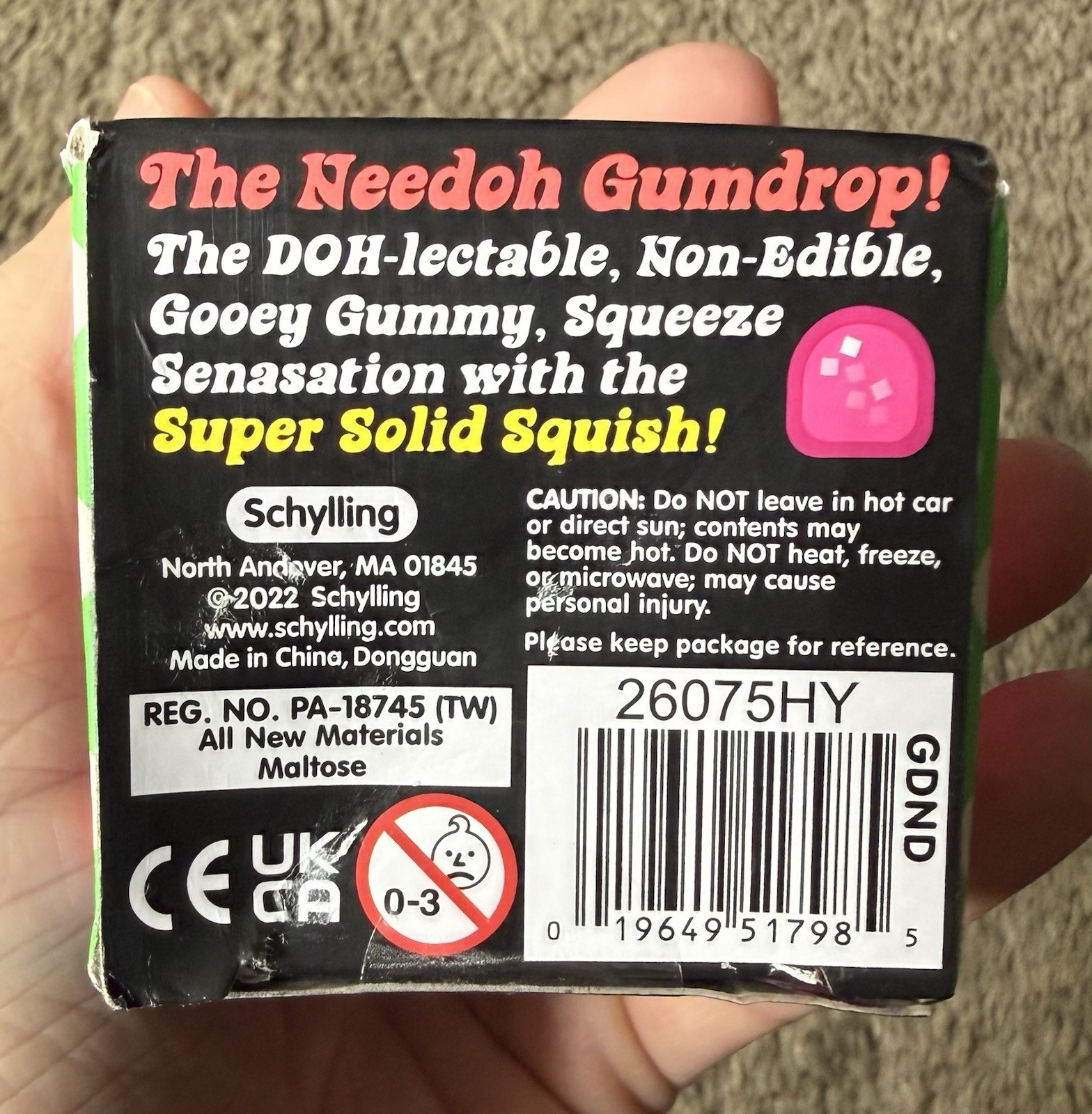 Schylling Nee Doh Gumdrop Super Solid Squish Squeeze Toy, Pink 26075HY