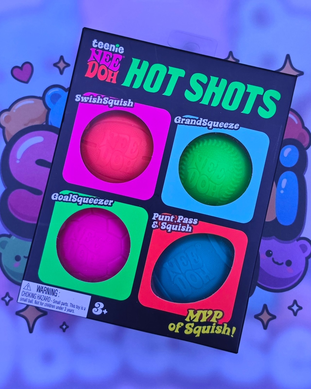 100% Authentic Schylling Teenie NeeDoh Hot Shots Squishy Toy Multicolor 4pc/pack