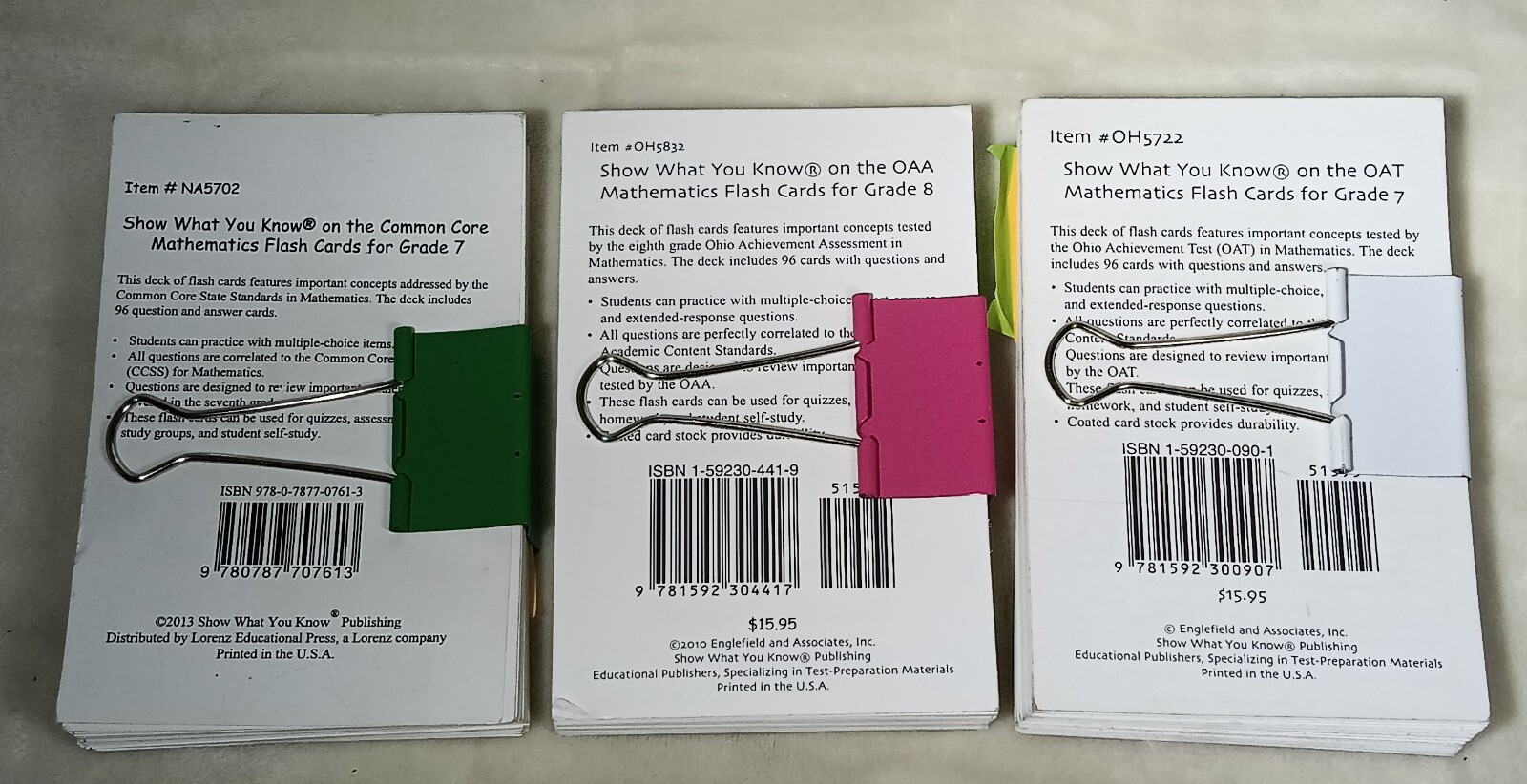 Mathematics Flash Cards Lot Math Common Core OAT OAA 2010 2014 USA
