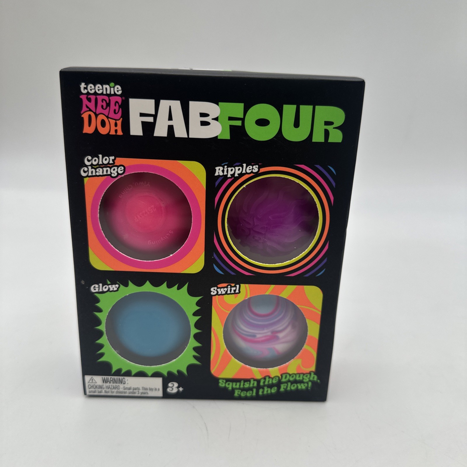 Needoh Teenie Fab Four 4-Pack Nee Doh Color Change Ripples Glow Swirl Read Dear