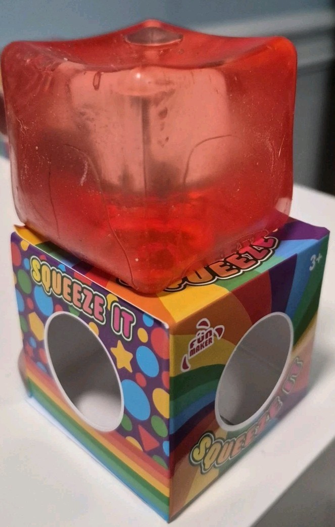 Fun Maker Squeeze It Gel Cube Tactile Squeeze Toy, Red, Ages 3-4 Years And Up