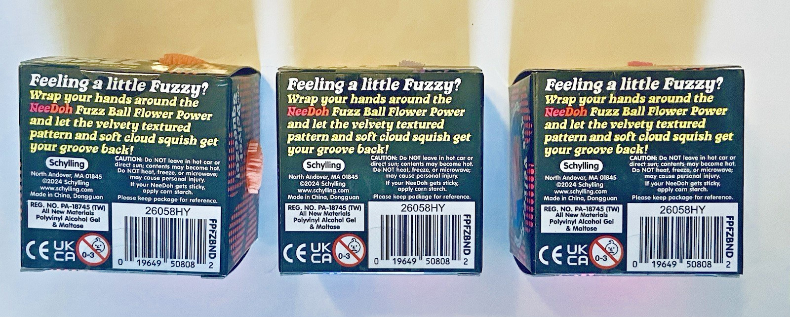 NeeDoh Fuzz Ball Flower Power – Purple, Pink & Orange – LOT OF 3 – New in Box