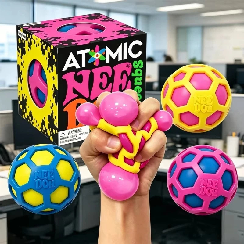 NeeDoh Atomic Squishy Stress Relief Ball Fidget Toy Sensory Pink Box Gift