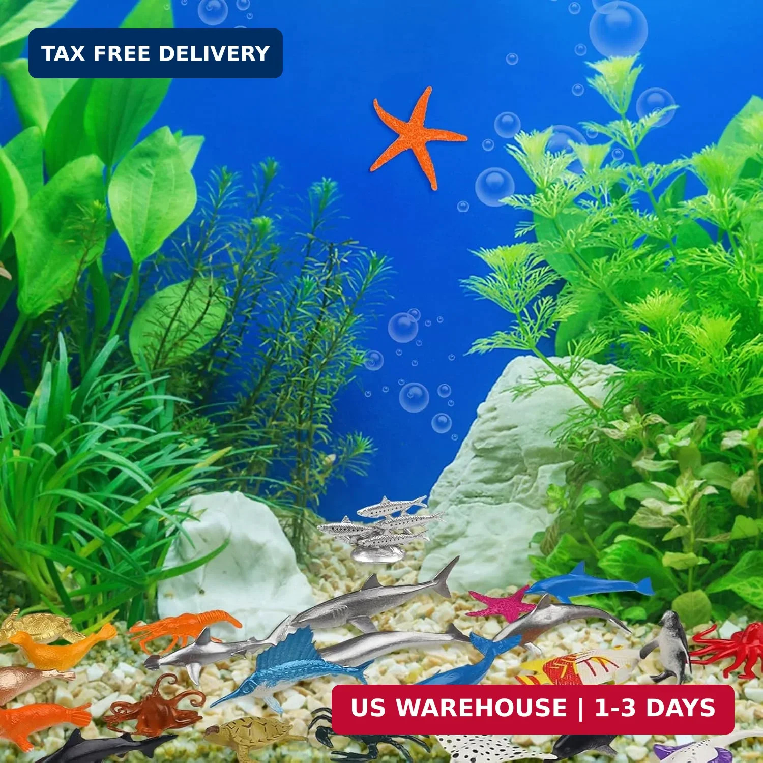 54 Pack Assorted Mini Vinyl Plastic Ocean Sea Animal Figures Toy Set, Realistic