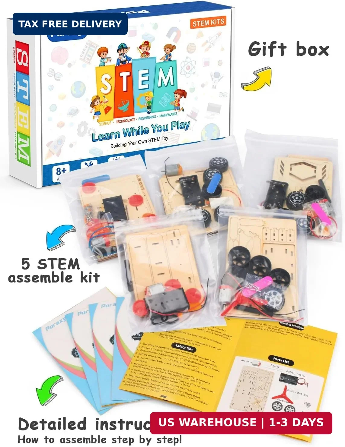 Poraxy 5 in 1 STEM Kits for Kids Age 8-10, Science Building Project Craft for 8-
